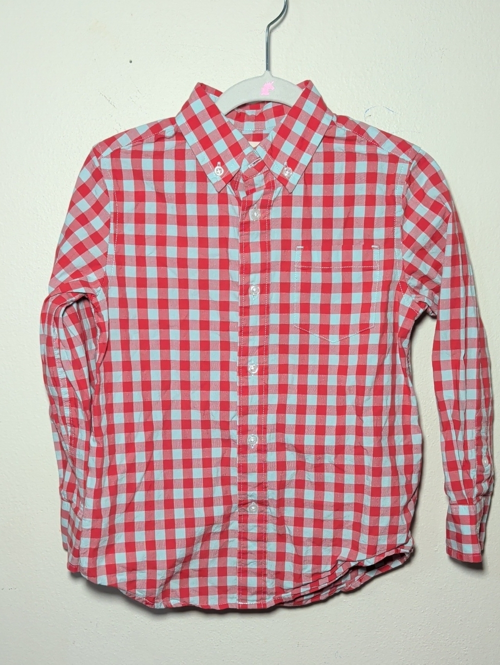 Crewcuts Plaid Button-up Shirt Red Light Blue Cotton Stretch Boys Size 4-5